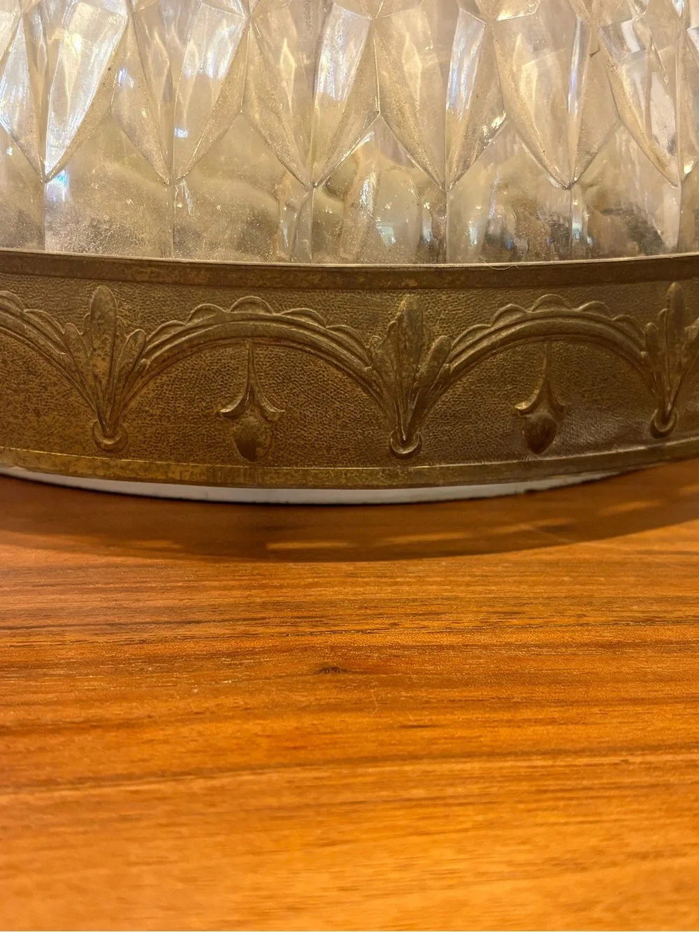 Vintage Glass Dome Ceiling Fixture in Frosted Clear with Brass Trim